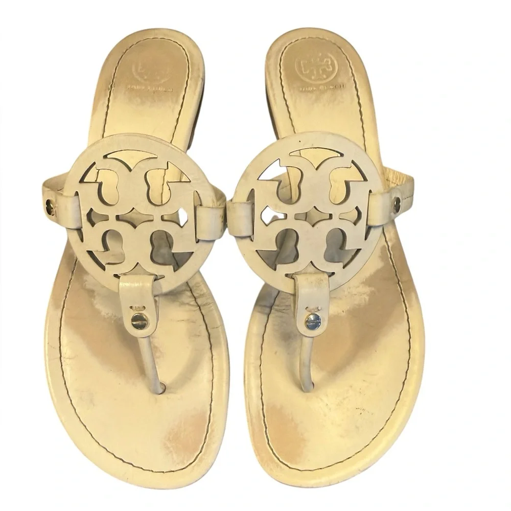 Tory Burch Beige Cutout Logo Thong Sandals